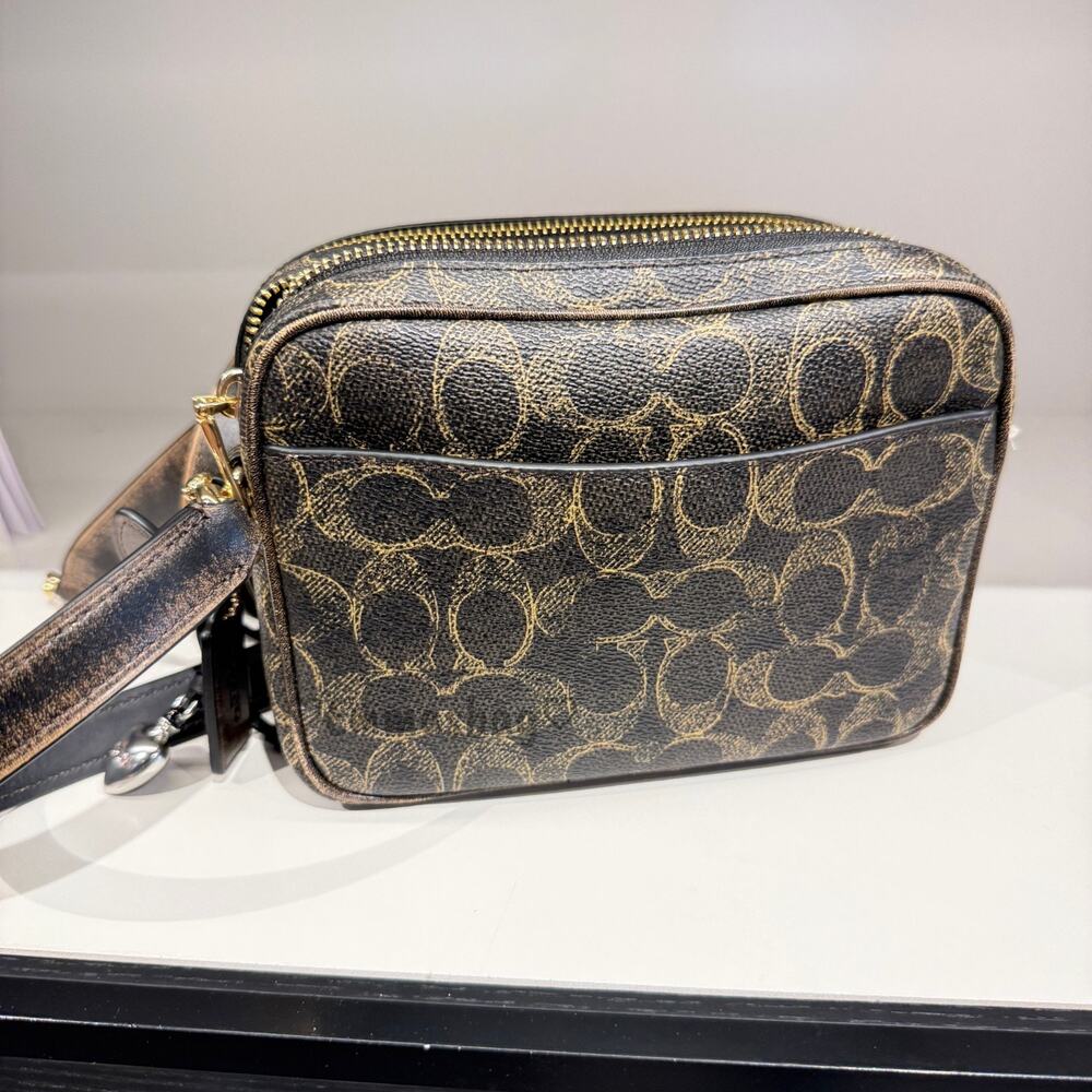 Coach Mini Carey Crossbody Bag In Loved Signature Canvas CEK73 Gold/Brown - Picture 3 of 7